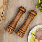 Wooden Salt and Pepper Grinder Set Refillable Salt & Pepper Mills Adjust for Coarseness, Crafted of Solid Oak Wood with Ceramic Stainless Steel Core, 8 Inches - 2 Packs