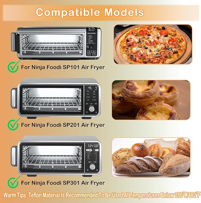 4Pcs Reusable Air Fryer Liners for Ninja, 12 × 12in Non-Stick Oven Liners for Toaster Oven, Microwave/Grill Baking Mat, 450°F Pre-Cut Square Mat for Ninja SP101/SP201/SP301/SP351, Kitchen Accessories