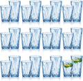 LemonRoad 24 Pack Reusable Plastic Drinking Glasses Set - 20oz & 13.5oz Stackable Tumbler, Shatter-resistant Highball Cups for Water, Cocktail, Iced Coffee, Indoor Outdoor Use, BBQ, Patio, Pool (Blue)