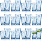 LemonRoad 24 Pack Reusable Plastic Drinking Glasses Set - 20oz & 13.5oz Stackable Tumbler, Shatter-resistant Highball Cups for Water, Cocktail, Iced Coffee, Indoor Outdoor Use, BBQ, Patio, Pool (Blue)