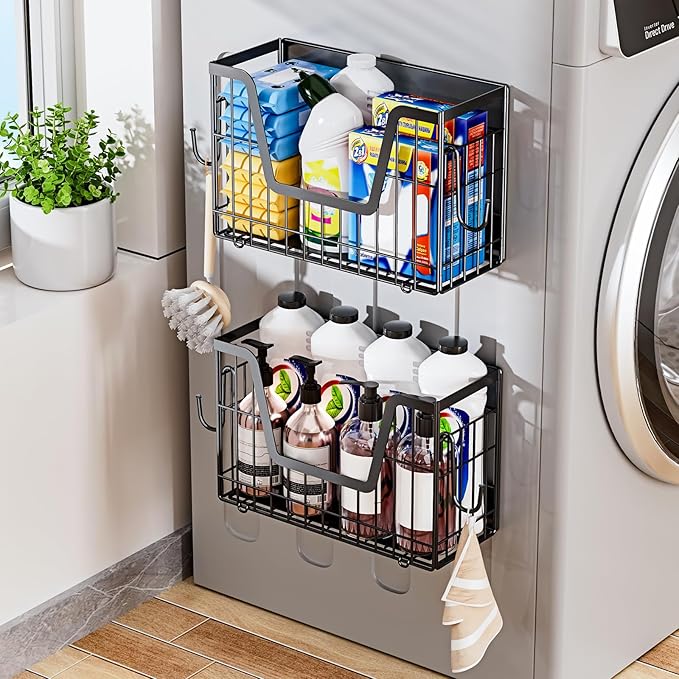 Magnetic Shelf for Fridge, Fruit Potato and Onion Storage Bins, Magnetic Spice Rack Shelves for Side of Refrigerator, Fruit Basket Magnetic Fridge Shelf Kitchen Pantry Storage Organizer