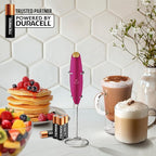 Zulay Kitchen Powerful Milk Frother Wand With 4 AA Duracell Batteries - Ultra Fast Handheld Drink Mixer - Electric Whisk Foam Maker for Coffee, Lattes, Cappuccino, Matcha & Creamer - Hot Pink Gold