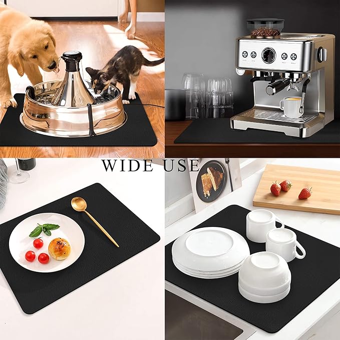 Coffee Mat for Countertops ,Coffee Bar Accessories Fit Under Coffee Maker Espresso Machine, Absorbent Hide Stain Rubber Mat for Countertop ,Dish Drying Mat for Kitchen Counter (Black, 12"x19")