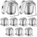 Zopeal 9 Pcs Tea Infuser Stainless Steel Strainer with Extended Chain Hook and Saucer Loose Leaf Steeper Fine Mesh Ball Tea Filter for Brew Spices Seasonings Fits Cup Mug Bottle (Large)