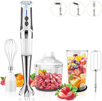 Toogel Cordless Immersion Blender, 4-in-1 Electric Hand Blender with 21-Speed & 3-Angle Adjust, USB Rechargeable, BPA-Free & Dishwasher Safe for Baby Food, Smoothies, Soup (White)