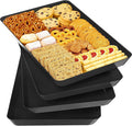 SpaceTrove 4-Pack Serving Tray Set, Reusable Plastic Serving Platter for Party Supplies, Entertaining, Grilling Accessories, Stackable Kitchen Snack Box Container for Dessert, Fruit, Cookie, (Black)