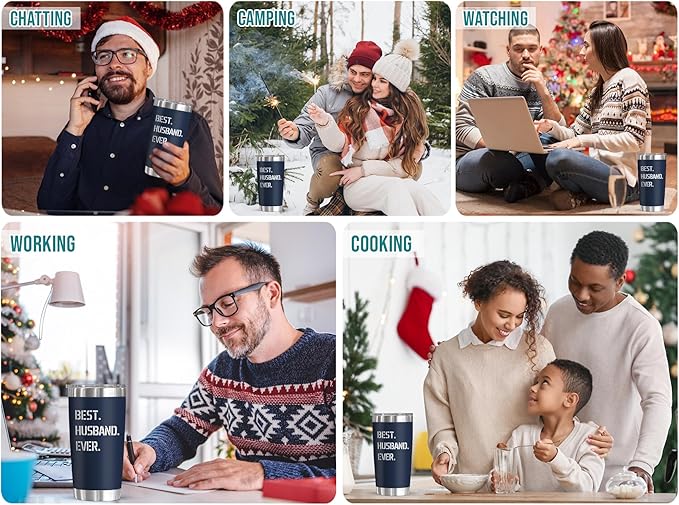 TEEZWONDER Christmas Anniversary Birthday Gifts for Husband from Wife - Stainless Steel Insulated Coffee Tumbler with Lid 20 oz - Anniversary Wedding Gifts for Him Men, Cool Stuff for Men