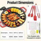 Low-Smoke Electric Grill Pan Indoor Nonstick Griddle 800W/1000W 5 Heat Settings with Random 4-Piece Accessories Easy to Clean