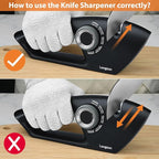 Longzon 6-in-1 Knife Sharpener 5 Stage with Cut-Resistant Glove, Manual Kitchen Tool for Straight & Serrated Knives, Quickly Sharpens Restores & Polishes Dull Blades Safe for Home Kitchen