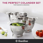 YH-Goods Stainless Steel Colander - 3-Piece Kitchen Sink Strainer Set for Pasta, Rice, Fruit, Food - Stackable Strainers and Colanders, (5-Quart, 3-Quart, and 1.5-Quart)