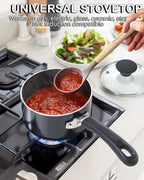 Cook N Home Nonstick Sauce Pan with Glass Lid, 1-Quart Saucepan Non Stick Small Cooking Milk Aluminum Pot, Black