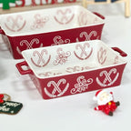 Domini Casserole Dishes for Oven, Ceramic Baking Dishes for Oven Set of 2, Lasagna Pan Deep, Baking Pan Set Square Casserole Dish Set with Handles for Baking, Pattern Red(11.4+8.5inch) Christmas