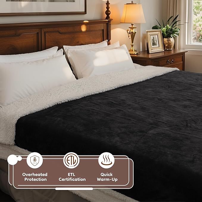 Electric Heated Blanket Twin Size - 62"x84", Soft Flannel Heating Blanket, 10 Heating Levels, 1-12 H Auto Shut Off, Breathable Warm and Washable for Bed, Dark Grey