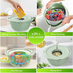4 in 1 Colander with Bowl Set, Food Strainers and Colanders, Colander for Kitchen, Pasta Strainer, Fruit Washing Bowl, Kitchen Essentials Strainer Basket Bowl, Green, Christmas & New Year Gifts