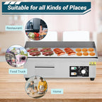 21 in Commercial Electric Griddle Countertop, 1600 w Flat Top Breakfast Teppanyaki Grill Non Stick, Heavy Duty Stainless Steel Pancake Griddle for BBQ Party Restaurants