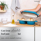 Dutch Oven For Sourdough Bread Baking – Enamelled Cast Iron Bread Loaf Pot – 500°F Oven Safe Non Stick Bread Pot – Double Round Loaf Space, 16.5cm Diameter, Light Blue, – by Nuovva