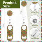 Irenare 6 Pcs Flat Bottle Openers Retractable Bar Keys for Bartenders Stainless Steel Beer Bottle Opener with Belt Clip and Round Badge Reel Bartender Gifts for Women Men(Mandala Style)