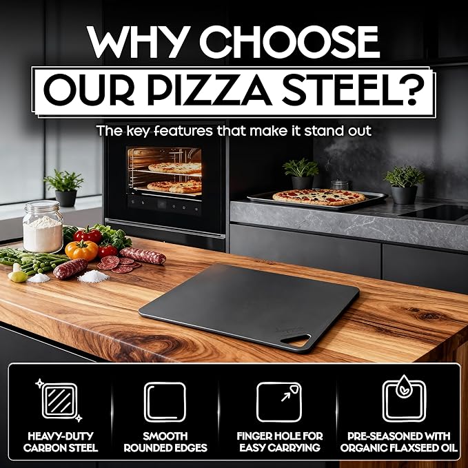 Pizza Steel for Oven | Made in USA | 16" x 14.25" | Pre-Seasoned Baking Steel for Bread, Pizza, Sourdough & More | Premium Quality Crust at Home | Use in Oven, Grill, BBQ |