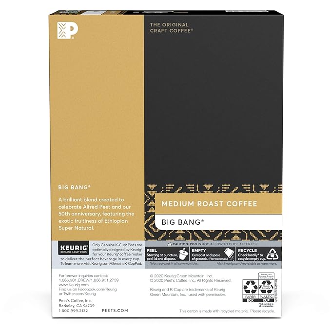 Peet's Coffee K-Cup Coffee Pods for Keurig Brewers, Medium Roast, Pods, Big Bang, 22 Count (Pack of 1)