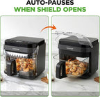 NutriChef 5.8 Quart Air Fryer | Glass Airfryer with 8-in-1 Digital Presets | Stainless Steel Fryer Design | Glass Fry Bowl with Flip-Up Safety Shield | Compact Air-Fryer for Even Cooking | Black
