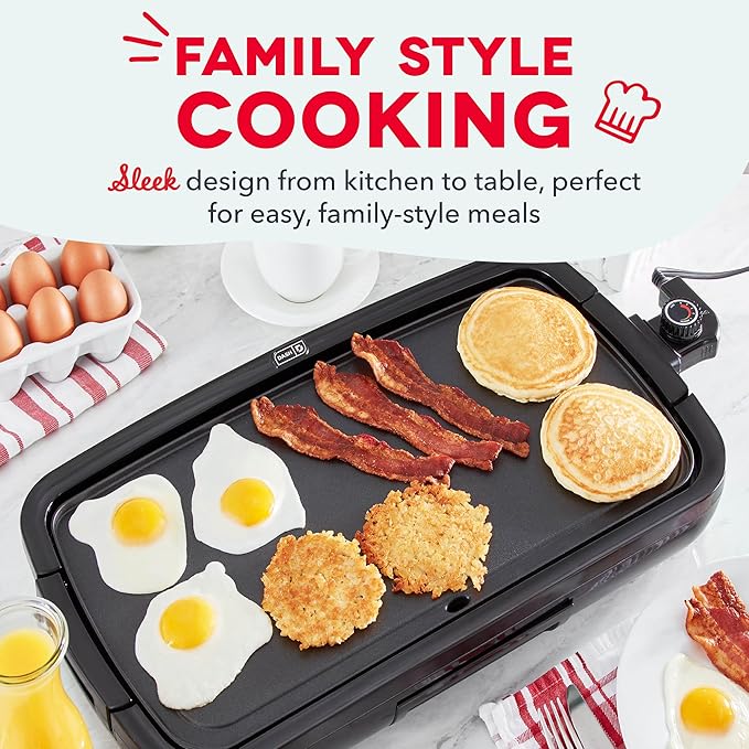 Dash Deluxe Everyday Griddle - Electric Griddle with Removable Plate - Nonstick, Easy-Clean Surface & Anti-Slip Base - Recipe Book Included - Black