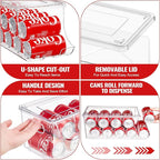 SCAVATA Stackable Refrigerator Organizer, Soda Can Dispenser Pop Cans Container Beverage Holder with Lid for Fridge, Freezer, Kitchen, Clear Plastic Storage Bins-Holds 10 Cans Each (One)