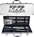 Pop Pop Gifts, Christmas Popop Gifts from Grandkids Heavy Duty Grilling Accessories Kit for Backyard BBQ, Thick Stainless Steel Grill Utensils with Non-Slip Handle Tool Grilling Gift for Man