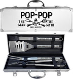 Pop Pop Gifts, Christmas Popop Gifts from Grandkids Heavy Duty Grilling Accessories Kit for Backyard BBQ, Thick Stainless Steel Grill Utensils with Non-Slip Handle Tool Grilling Gift for Man