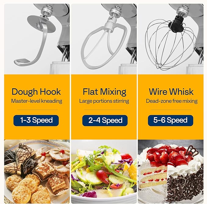 VIVOHOME 3-in-1 Stand Mixer, 6 Quart Electric Tilt-Head Kitchen Mixer with Bowl, Multifunctional Food Mixer with Meat Grinder and Blender Attachments, Dough Hook, Beater, and Whisk, Silver