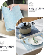 Leetaltree Soft Sky Blue Woven Placemats Set of 6 - Heat Resistant Non-Slip Place mats for Dining Table, Washable Durable PVC Vinyl Woven Table Mats(Sky Blue, 6)