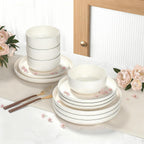 Umite Chef 12 Piece Ceramic Dinnerware Set for 4 – Cream White Plates & Bowls