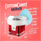 Nostalgia Retro Hard and Sugar Free Countertop Original Cotton Candy Maker, Includes 2 Reusable Cones and Scoop – Red