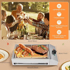 Electric Indoor Grill 1800W, 2 in 1 Smokeless Indoor Stainless Steel Grills with Non-stick Removable Grill & Grease Catcher Tray, 122-302°F Temperature Control Portable Flat Top Korean BBQ Grill