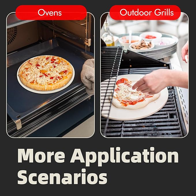 12.4" Round Pizza Stone, Heavy Duty Cordierite Pizza Pan for Grilling & Pizza Oven, High Temperature Resistant Baking Stone for Pizza, Bread, Meat and More