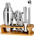 CasaCulina Cocktail Shaker Set Mixology Bartender Kit with Stand, 17 Piece Bar Tool Set: Martini Shaker, Jigger, Strainer, Mixer Spoon, Muddler, Liquor Pourers for Drink Mixing Bartending Kit(Silver)