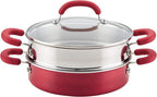Rachael Ray Create Delicious Aluminum Nonstick Steam Set, 3-Quart, Red Shimmer