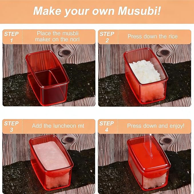 3PCS Clear Red Onigiri Rice Ball Mold Maker Kit, Musubi Press, Triangle Sushi Press for Kid Lunch Bento, Non-stick, BPA-Free