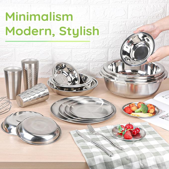 304(18/8) Stainless Steel Mixing Bowls for Kitchen, 10 Pack 7.8" 28.89 fl.oz Metal Mixing Bowls Set Stackable for Baking Serving Cooking Food Prep Storage Dishwasher Safe Lightweight