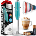 Zulay Kitchen Patented Tornado Triple Whisk Milk Frother with 4 Duracell Batteries – Handheld Foam Maker for Coffee, Lattes, Matcha & Hot Chocolate – Rich, Creamy Froth in Seconds - Turquoise
