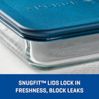 Anchor Hocking SnugFitTM Rectangular Food Storage Containers with Lids (4-Piece, 6-cup, Teal, oven-safe)