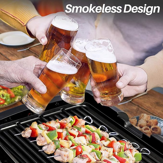 Secura Smokeless Indoor Grill 1800-Watt Electric Griddle with Reversible 2 in 1 Grill and Griddle Plates Plate, Glass Lid, Extra Large Drip Tray (Dishwasher Safe)