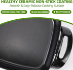 12" Ceramic Nonstick Electric Skillet with Tempered Vented Glass Lid, Scratch-Resistant Surface, Cool-Touch Handles, Removable Easy-to-Clean Design, 1200W, Vibrant Green