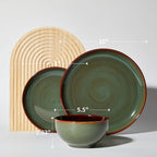 Pokini Stoneware Dinnerware Sets, Ceramic Plates and Bowls Set, Microwave & Dishwasher Safe Kitchen Dishes, Modern Dinner Salad Plates | Cereal Bowls, Dishware Sets Service for 4 Sage Green
