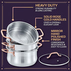 CONCORD Premium Stainless Steel 3 Tier Steamer w/Rose Gold Handles 30 cm
