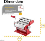 GOURMEX Stainless Steel Manual Pasta Maker Machine | With Adjustable Thickness Settings | Perfect for Professional Homemade Spaghetti and Fettuccini | Includes Removable Handle and Clamp (Red)