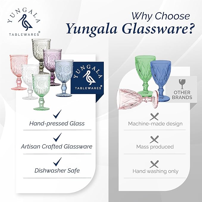 Yungala Multi Color Wine Glasses Set of 6 Vintage Hobnail Goblets 10 oz Dishwasher Safe