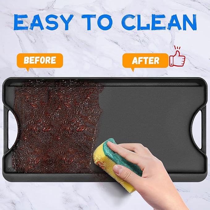 GGC Cast Iron Reversible Griddle, 2-in-1 Griddle Pan for Gas Stove Tops, Gas Grills and Camping, 20 x 10.5 Flat and Ribbed Griddle Plate for Indoor and Outdoor Cooking