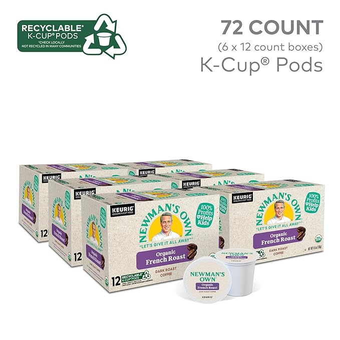 Newman's Own Organics French Roast Keurig Single-Serve K-Cup Pods, Dark Roast Coffee, 72 Count