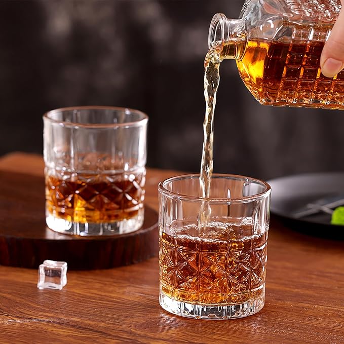 Moretoes Drinking Glasses, 12 Piece Crystal Glass Cups, Mixed Glassware Set, 6 Crystal Old Fashioned 10oz and 6 Highballs Glasses, Great for Cocktail, Whisky and Other Beverages