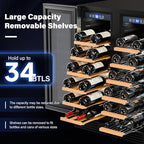 ROVSUN 34 Bottle Wine Fridge - Dual Zone Beverage Refrigerator w/Independent Temp Control & LED Panel, Built-in/Freestanding/Under Counter Chiller for Red/White Wine, Champagne, Beer